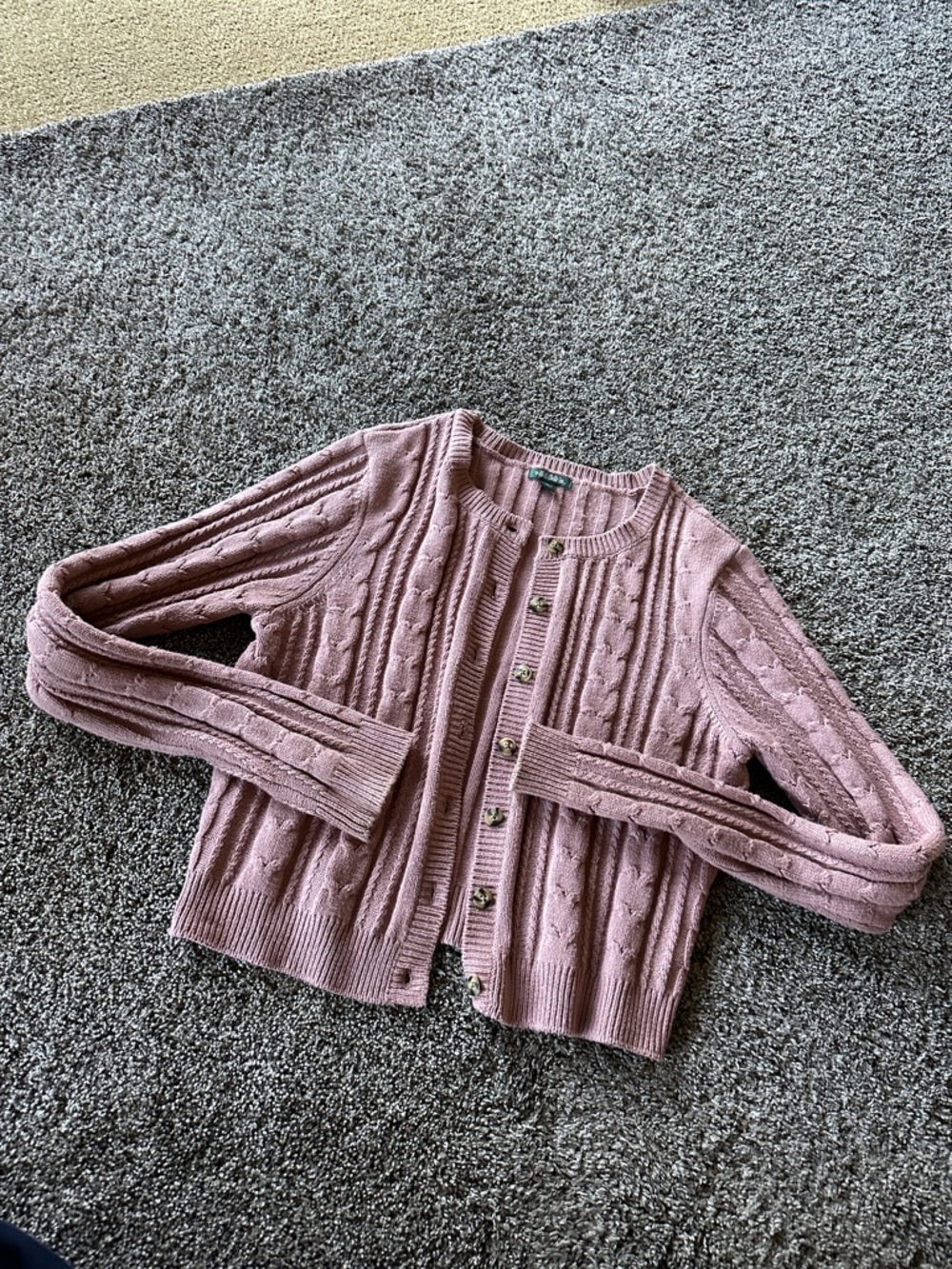 Wild Fable Women’s Cable Knit Button-Front Sweater Cardigan - Dusty Pink Large